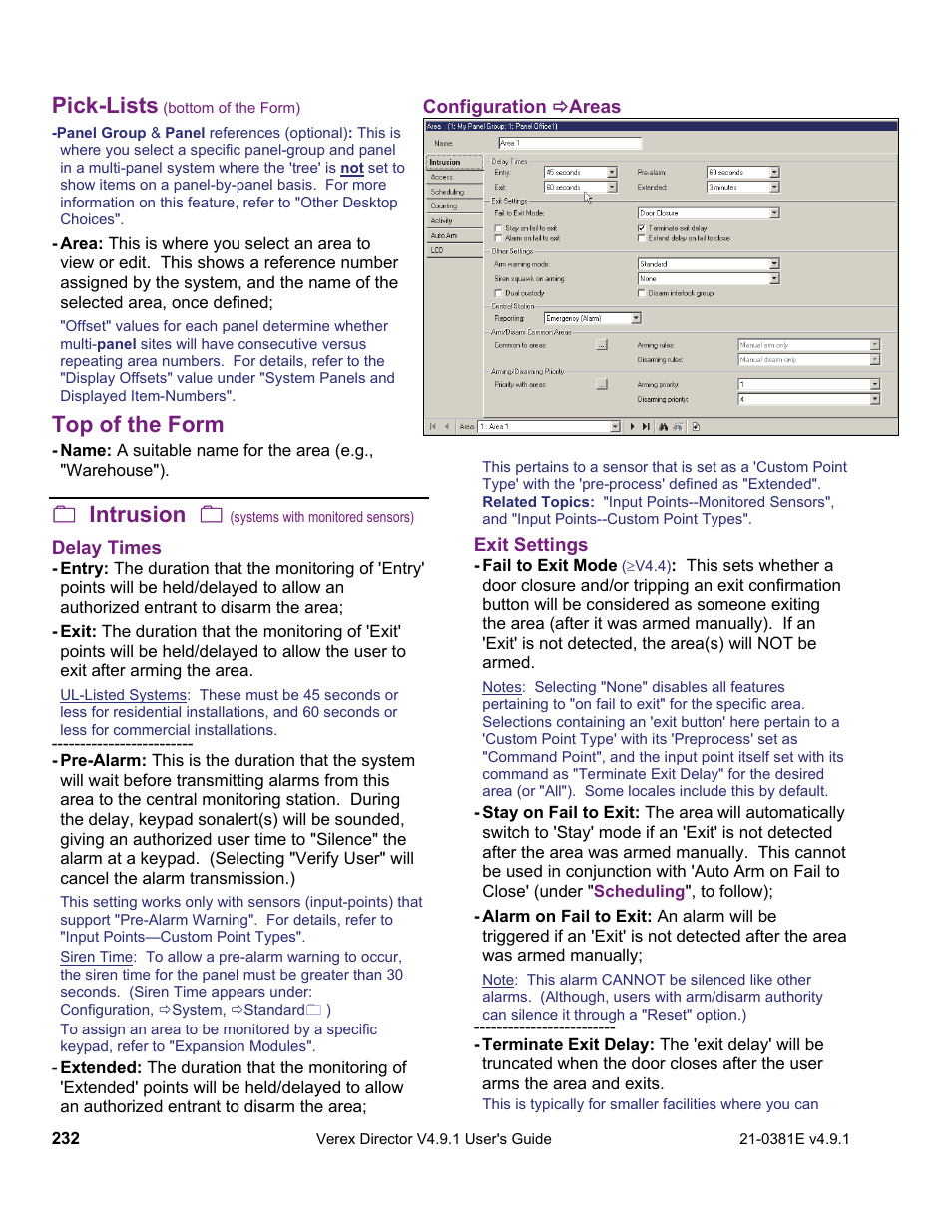 Pick-lists, Top of the form, Intrusion | Interlogix VEREX Director User Manual | Page 240 / 383