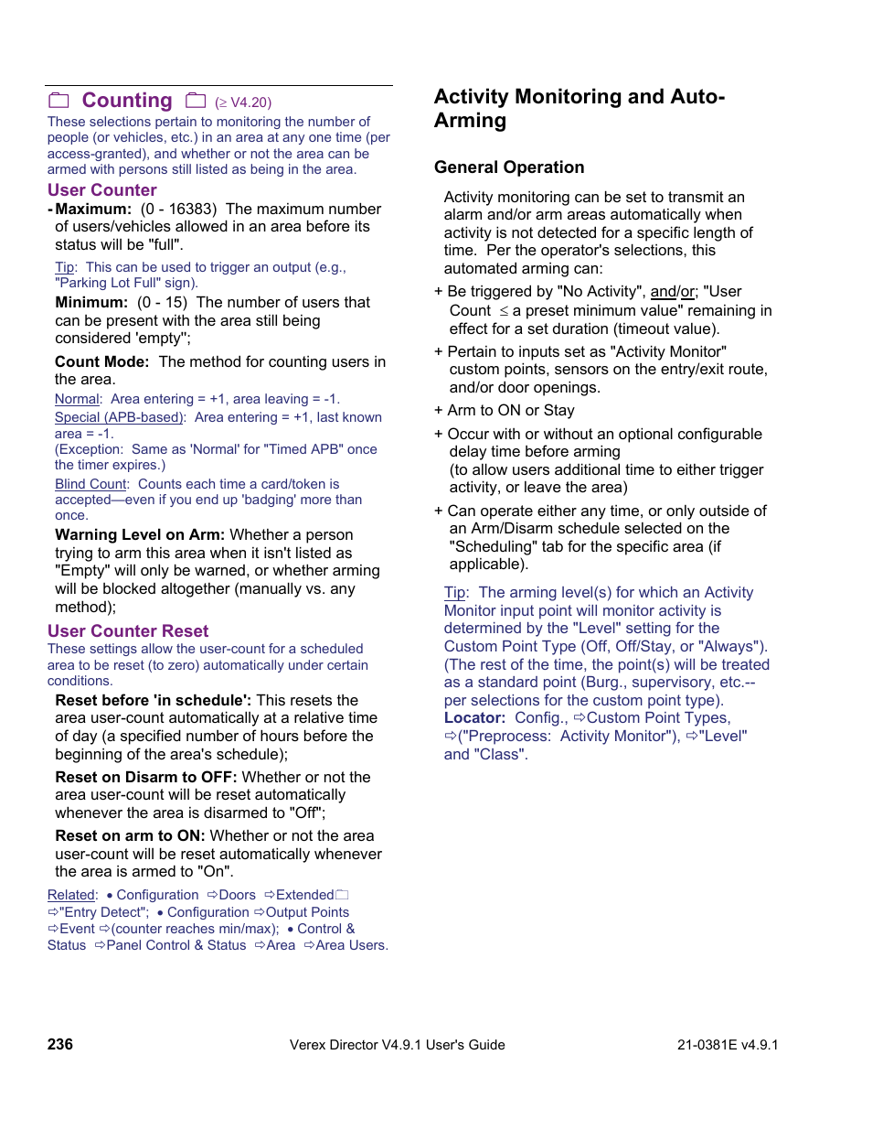 Counting, Activity monitoring and auto- arming | Interlogix VEREX Director User Manual | Page 244 / 383