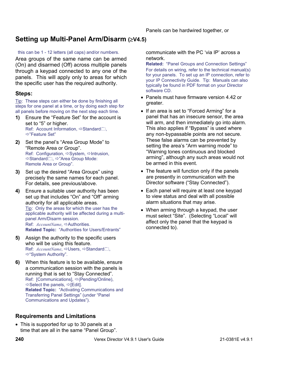 Setting up multi-panel arm/disarm | Interlogix VEREX Director User Manual | Page 248 / 383