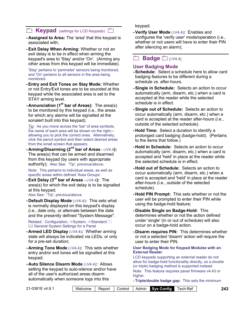 Keypad, Badge | Interlogix VEREX Director User Manual | Page 251 / 383
