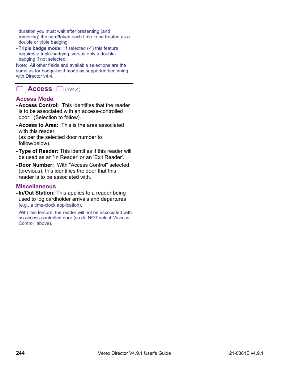 Access | Interlogix VEREX Director User Manual | Page 252 / 383