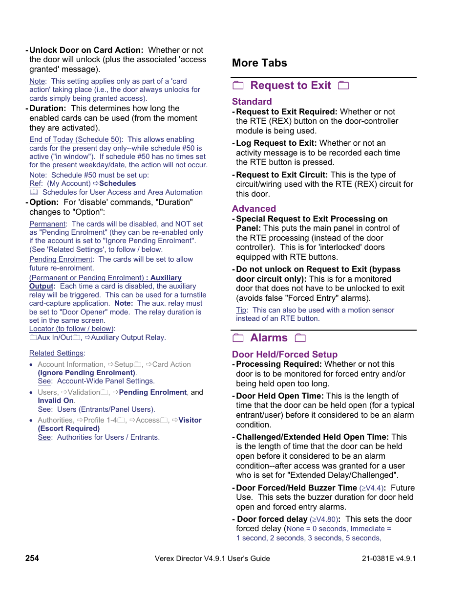 More tabs  request to exit, Alarms | Interlogix VEREX Director User Manual | Page 262 / 383
