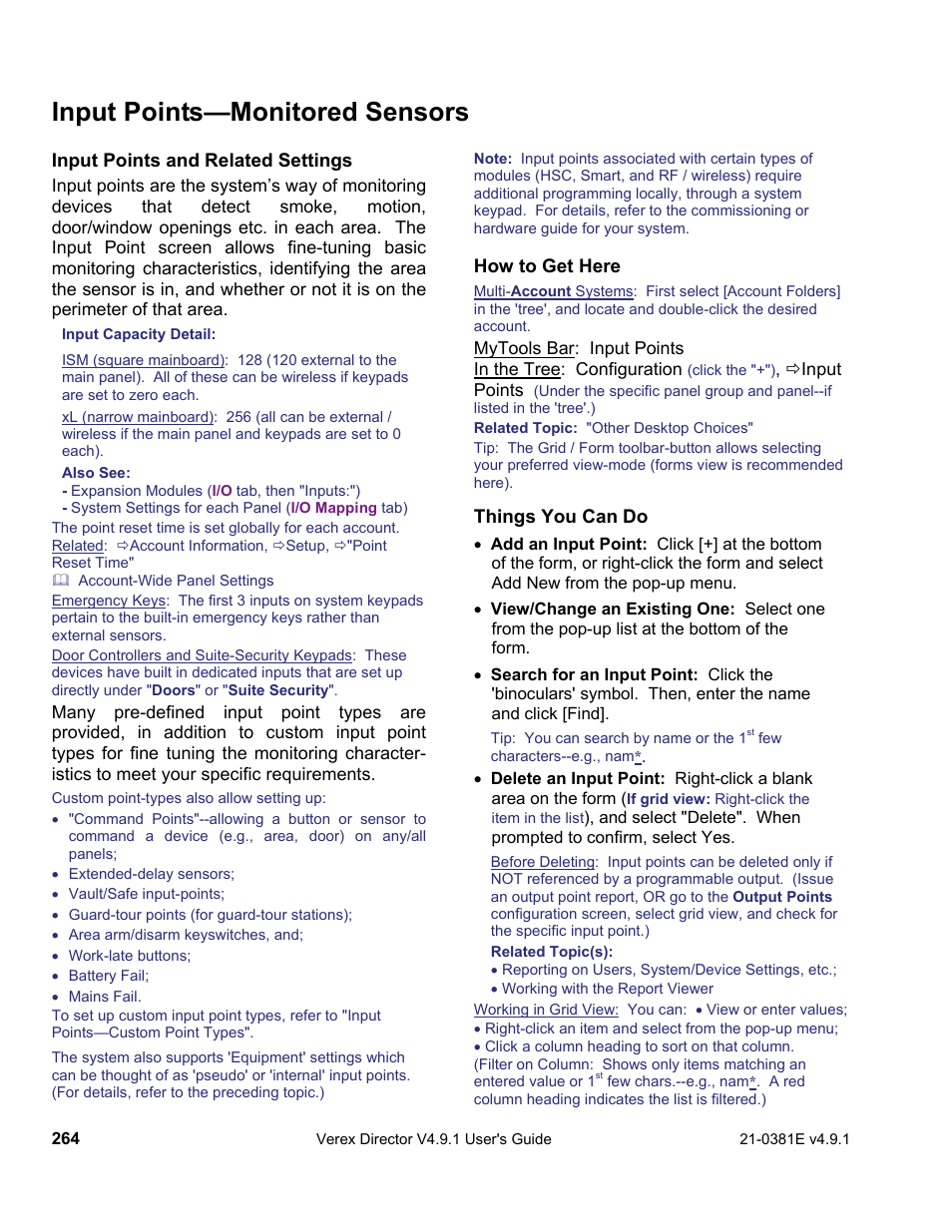 Input points—monitored sensors | Interlogix VEREX Director User Manual | Page 272 / 383