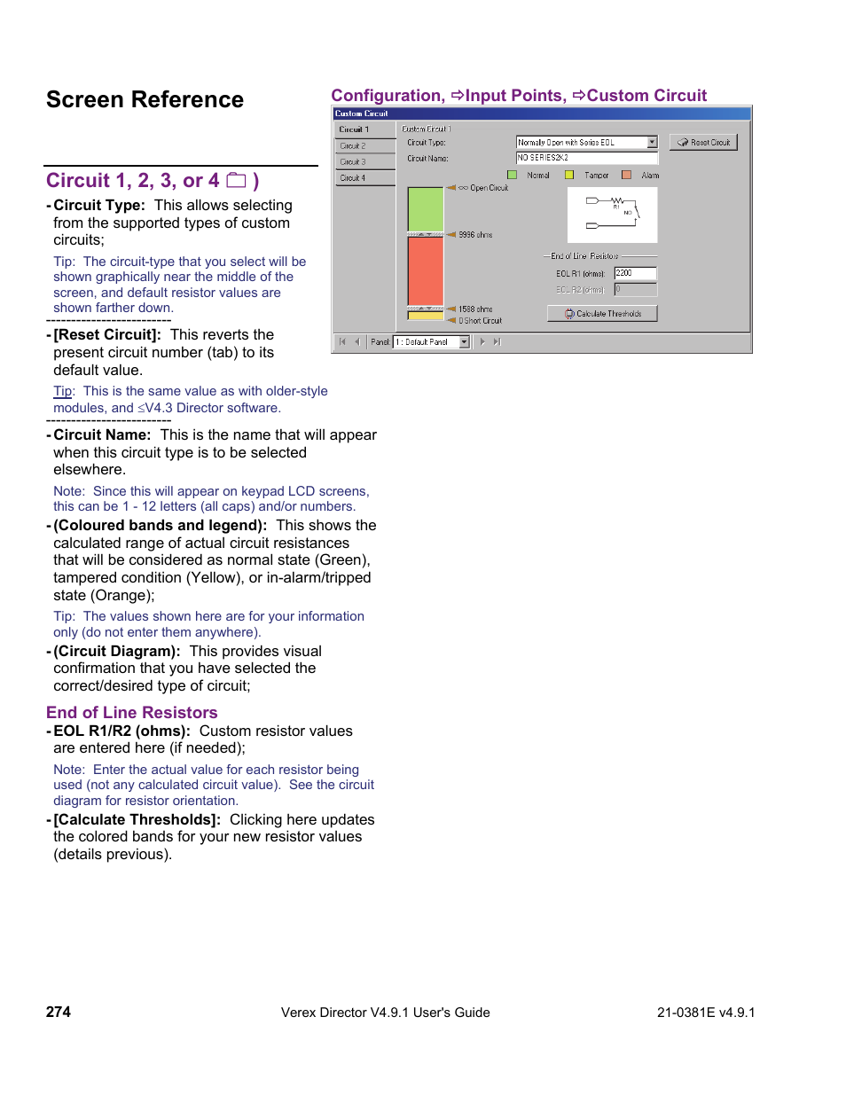 Screen reference, Circuit 1, 2, 3, or 4  ) | Interlogix VEREX Director User Manual | Page 282 / 383
