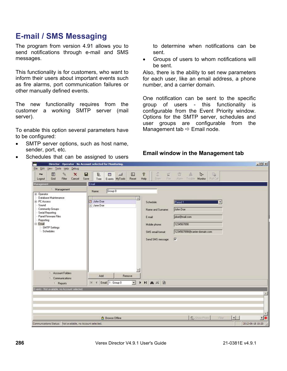 E-mail / sms messaging | Interlogix VEREX Director User Manual | Page 294 / 383