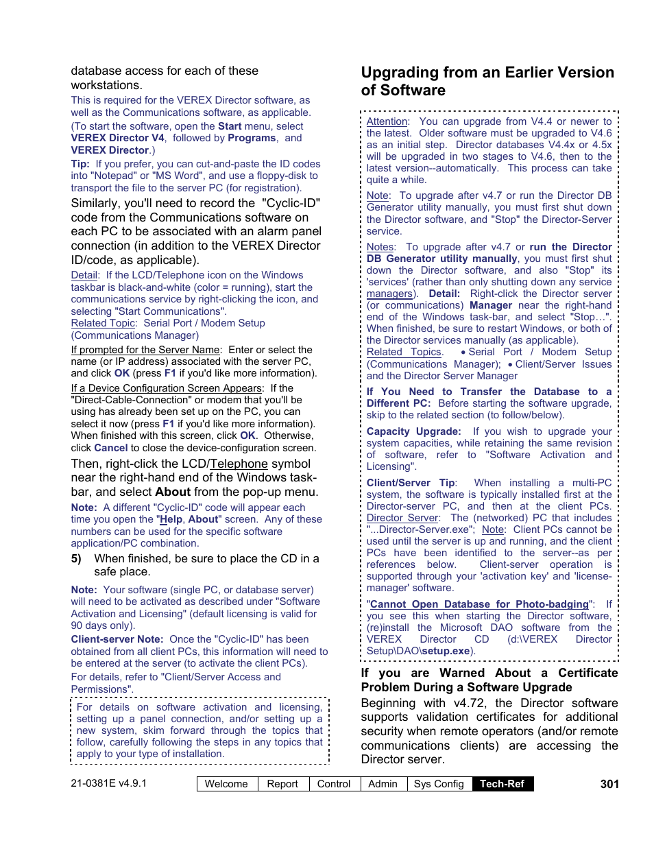 Upgrading from an earlier version of software | Interlogix VEREX Director User Manual | Page 309 / 383