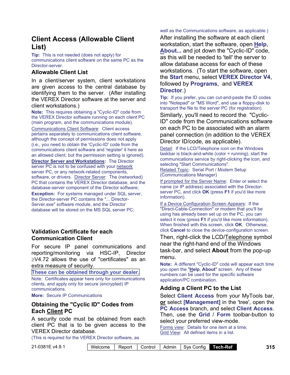 Client access (allowable client list) | Interlogix VEREX Director User Manual | Page 323 / 383
