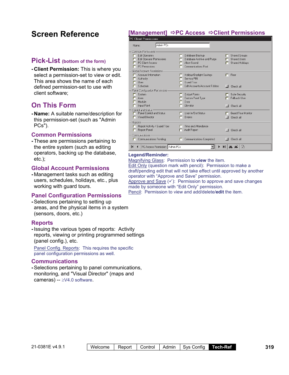 Screen reference, Pick-list, On this form | Interlogix VEREX Director User Manual | Page 327 / 383