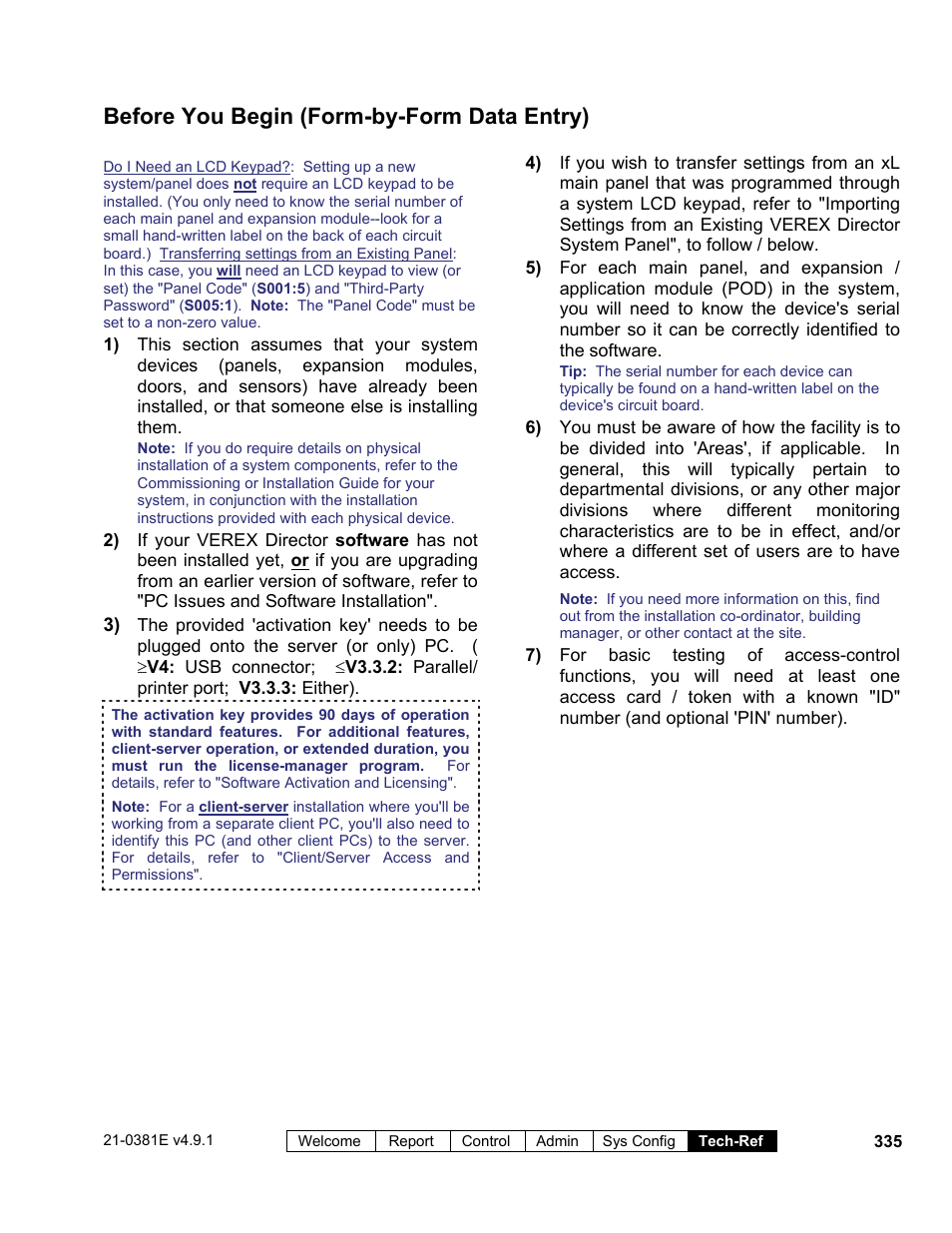 Before you begin (form-by-form data entry) | Interlogix VEREX Director User Manual | Page 343 / 383