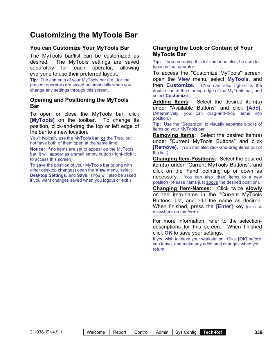 Customizing the mytools bar | Interlogix VEREX Director User Manual | Page 347 / 383