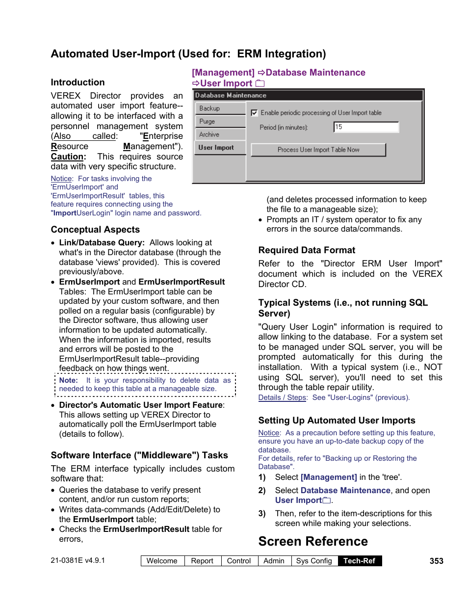 Screen reference, Automated user-import (used for: erm integration) | Interlogix VEREX Director User Manual | Page 361 / 383