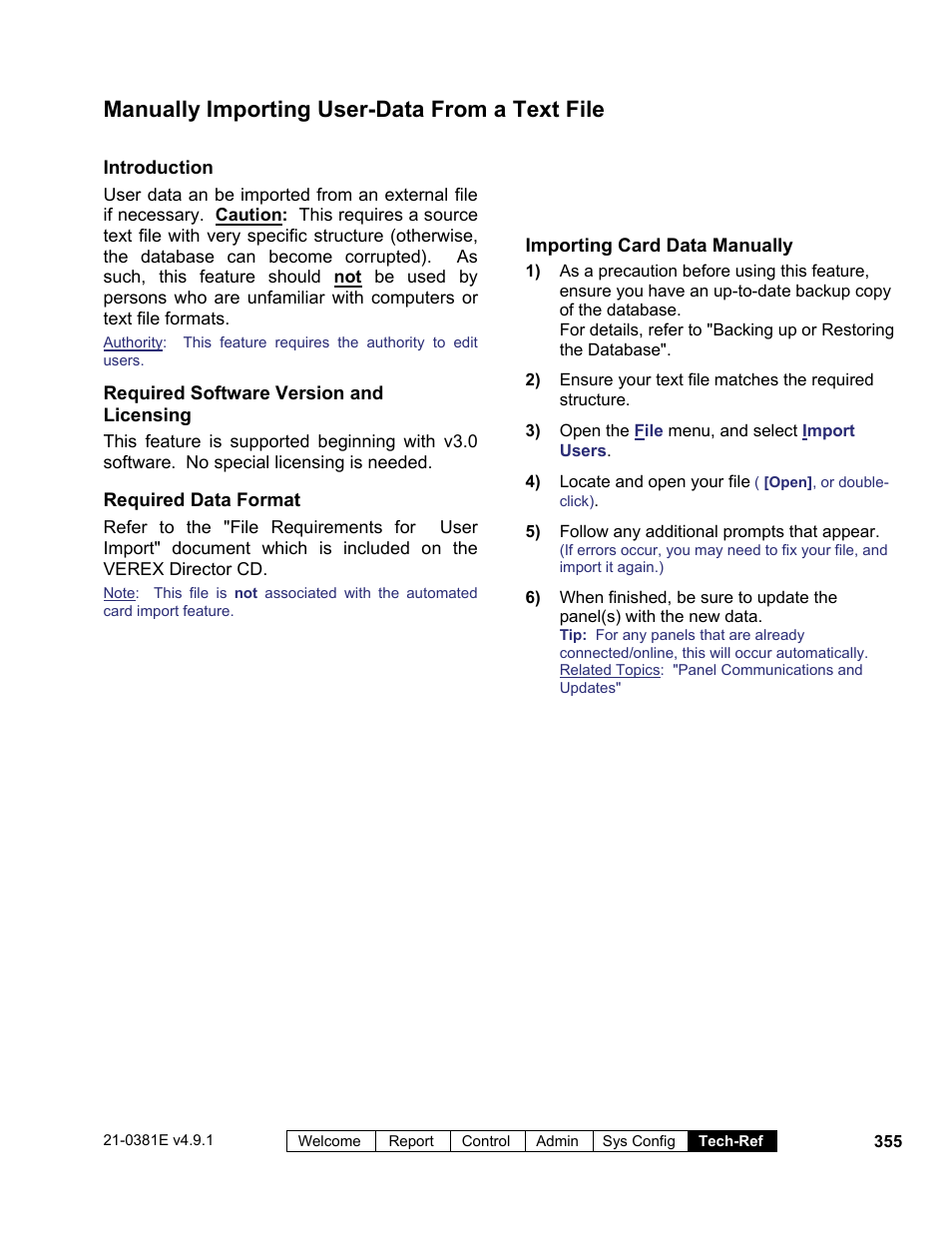 Manually importing user-data from a text file | Interlogix VEREX Director User Manual | Page 363 / 383