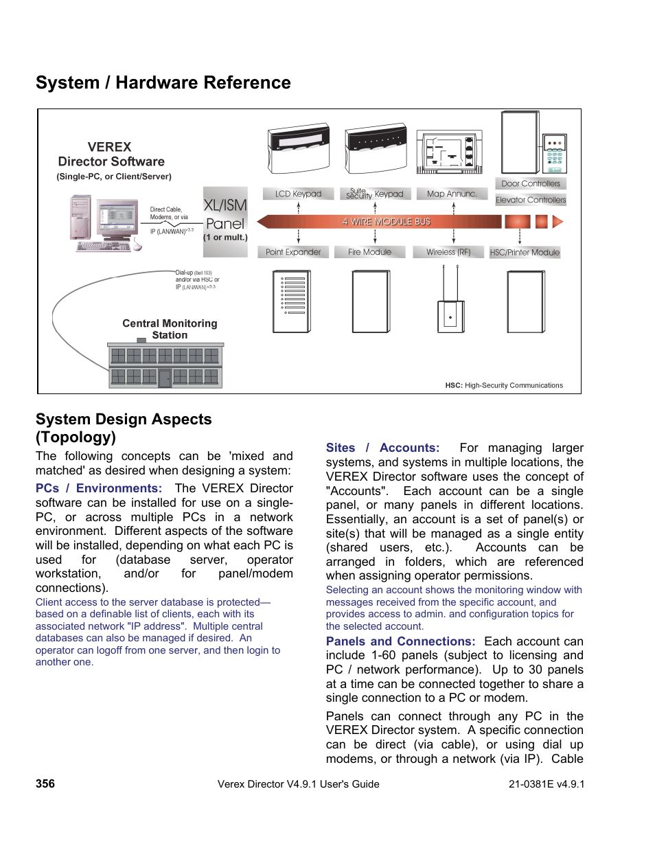 System / hardware reference, System design aspects (topology) | Interlogix VEREX Director User Manual | Page 364 / 383