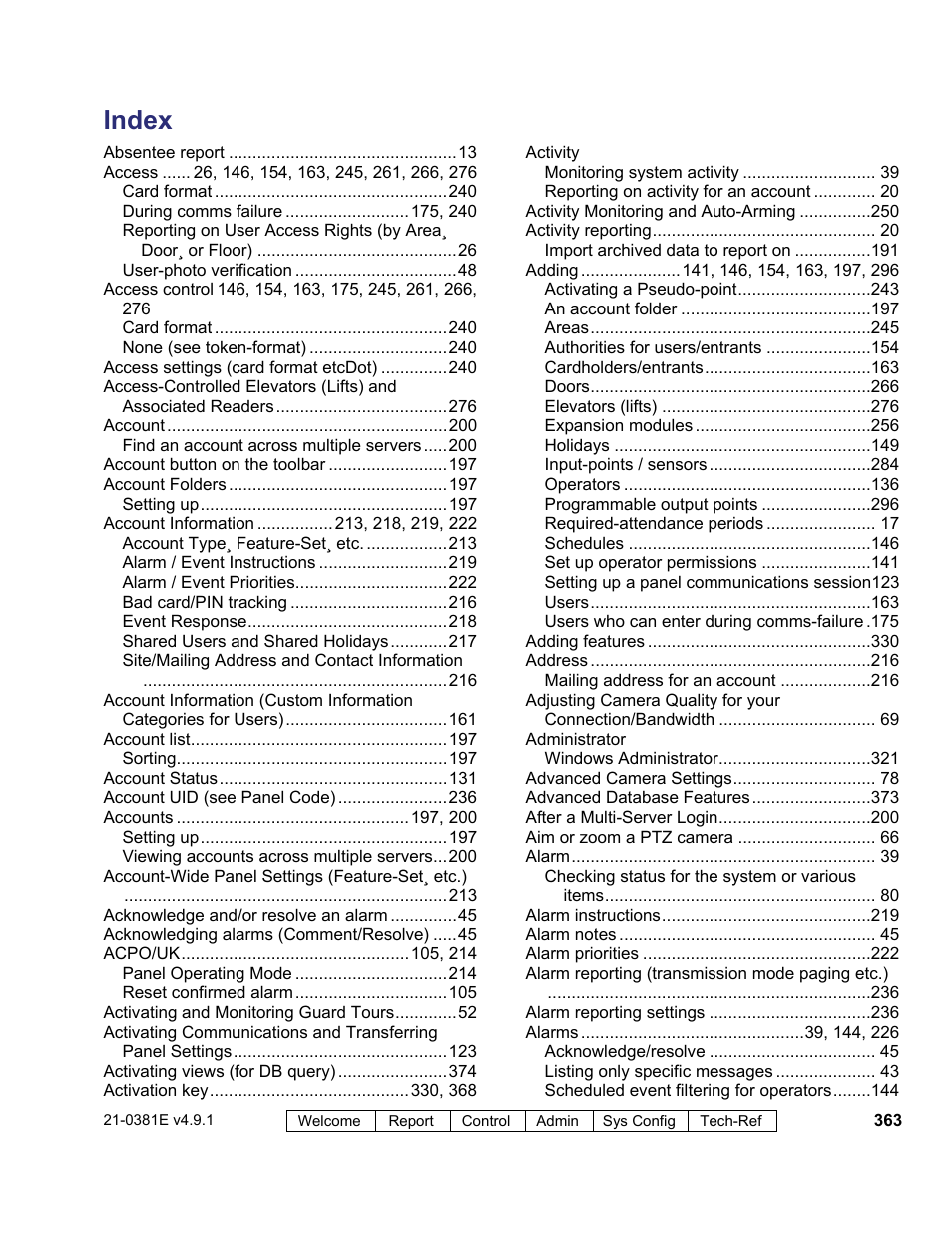 Index | Interlogix VEREX Director User Manual | Page 371 / 383