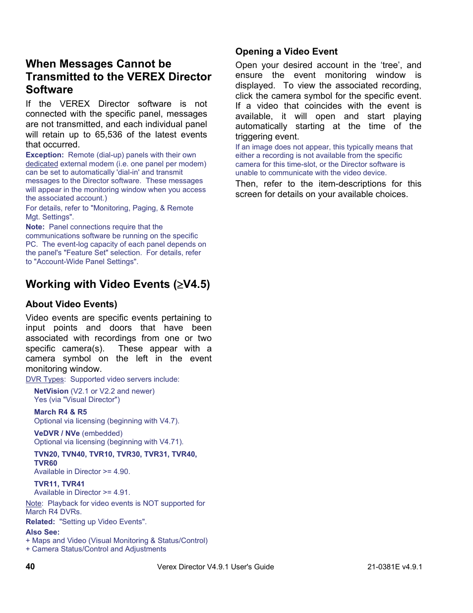 Working with video events (  v4.5) | Interlogix VEREX Director User Manual | Page 48 / 383