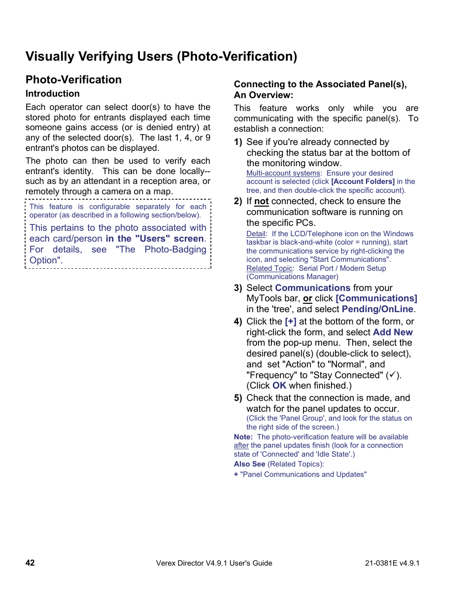 Visually verifying users (photo-verification), Photo-verification | Interlogix VEREX Director User Manual | Page 50 / 383