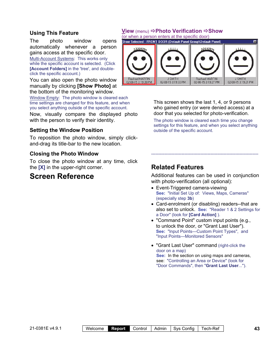Screen reference, Related features | Interlogix VEREX Director User Manual | Page 51 / 383