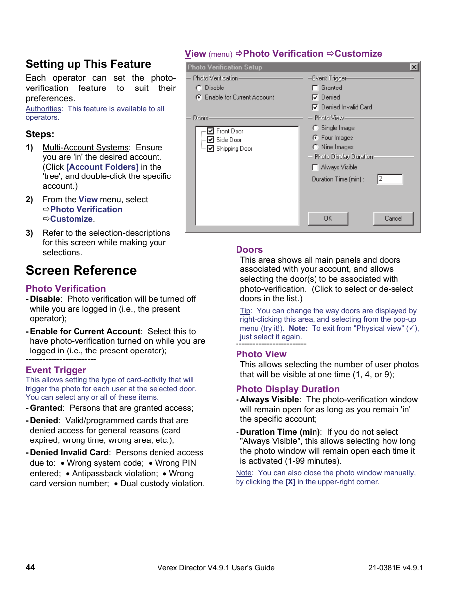 Screen reference, Setting up this feature | Interlogix VEREX Director User Manual | Page 52 / 383
