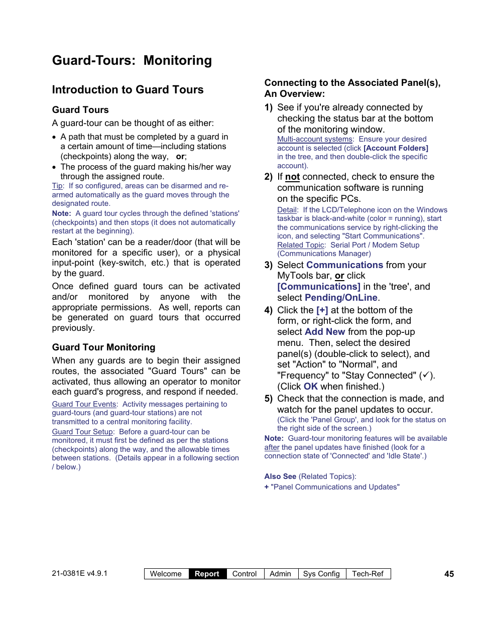 Guard-tours: monitoring, Introduction to guard tours | Interlogix VEREX Director User Manual | Page 53 / 383