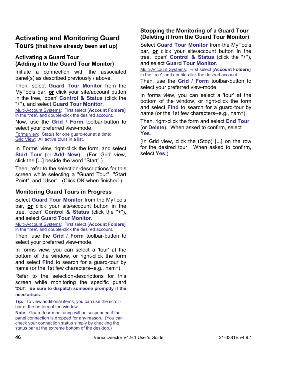 Activating and monitoring guard tours | Interlogix VEREX Director User Manual | Page 54 / 383