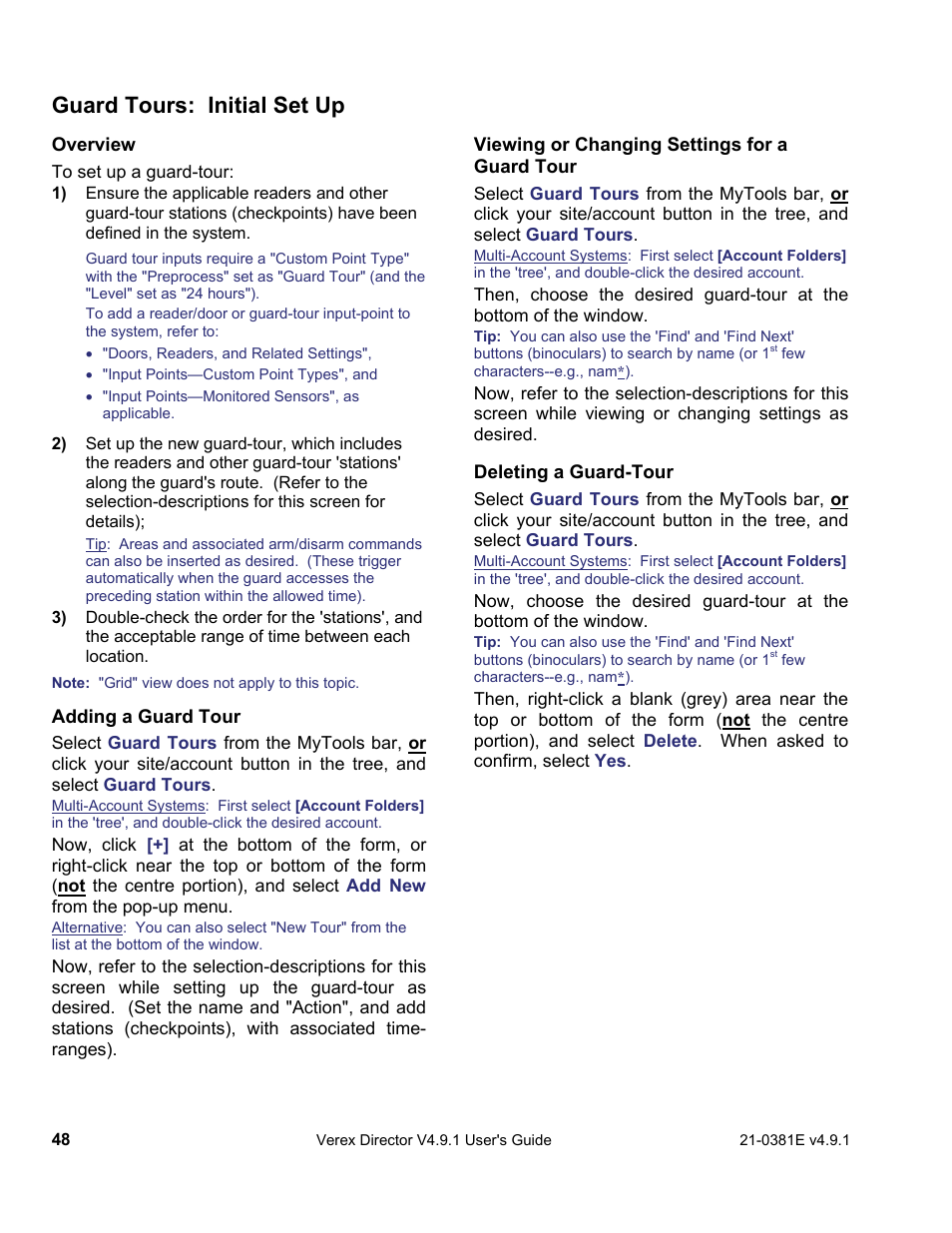 Guard tours: initial set up | Interlogix VEREX Director User Manual | Page 56 / 383