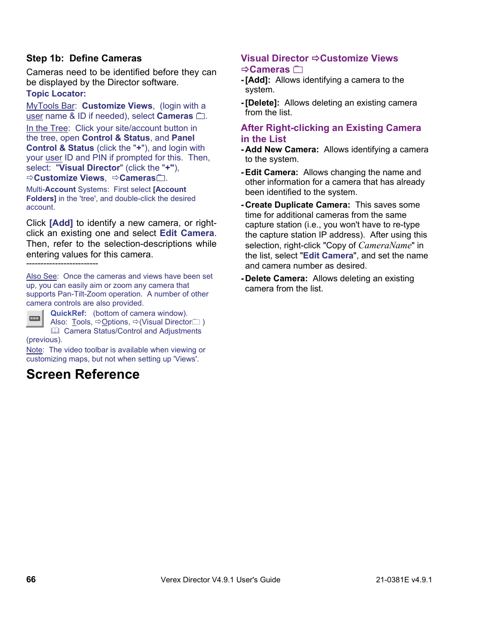 Screen reference | Interlogix VEREX Director User Manual | Page 74 / 383