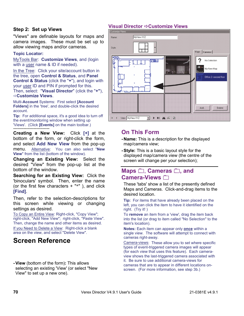 Screen reference, On this form, Maps , cameras  , and camera-views | Interlogix VEREX Director User Manual | Page 78 / 383