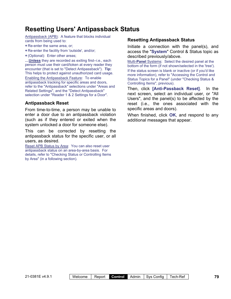 Resetting users' antipassback status | Interlogix VEREX Director User Manual | Page 87 / 383