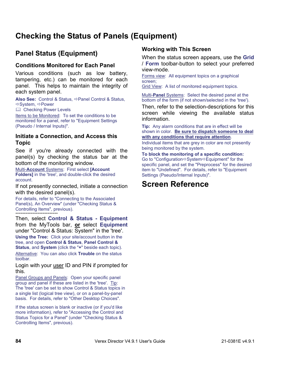 Panel status (equipment) | Interlogix VEREX Director User Manual | Page 92 / 383