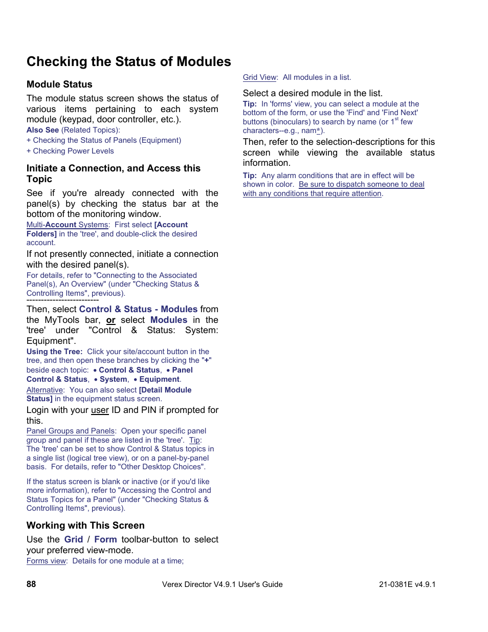 Checking the status of modules | Interlogix VEREX Director User Manual | Page 96 / 383