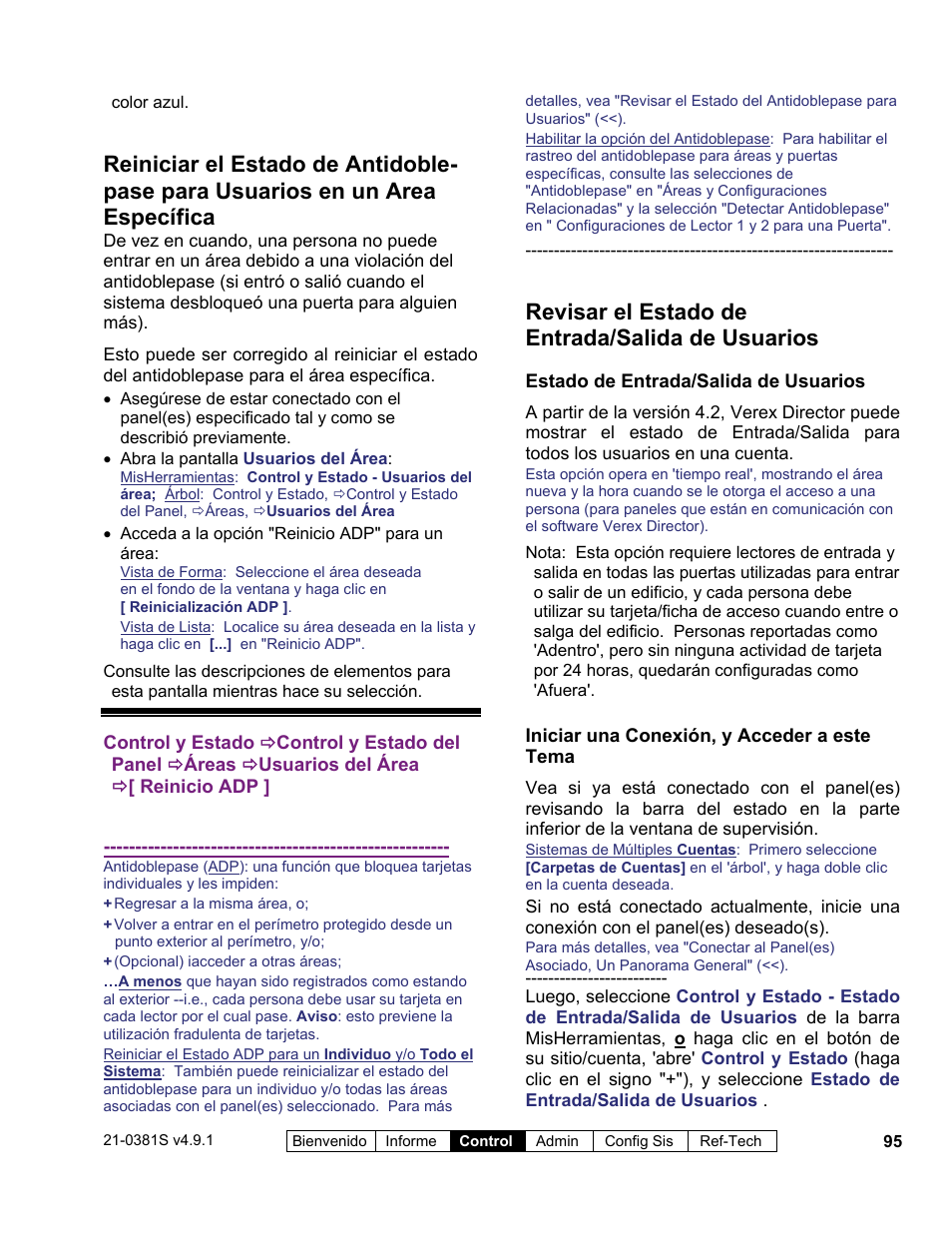 Revisar el estado de entrada/salida de usuarios | Interlogix VEREX Director User Manual | Page 105 / 378