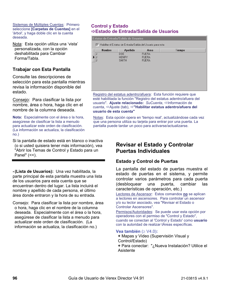 Revisar el estado y controlar puertas individuales | Interlogix VEREX Director User Manual | Page 106 / 378