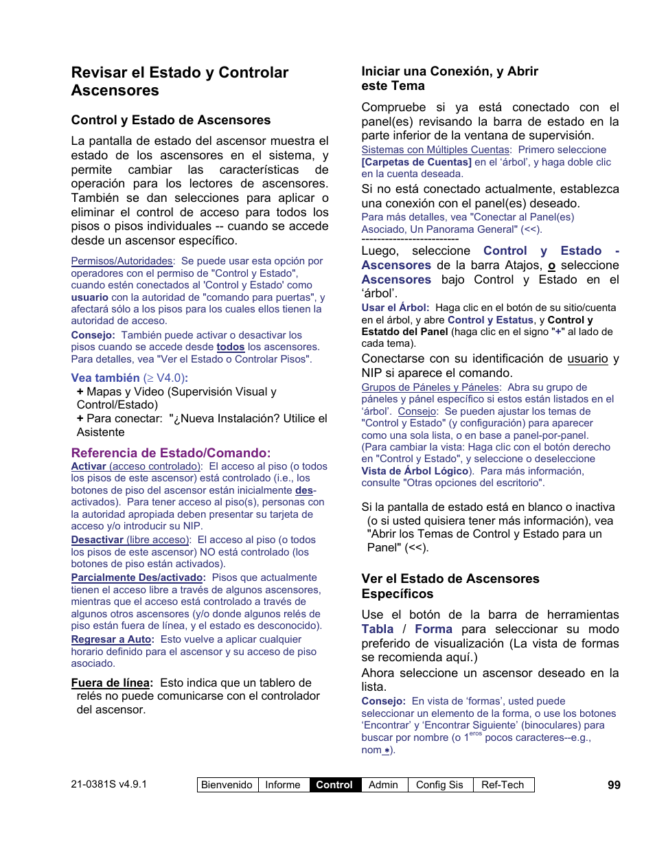 Revisar el estado y controlar ascensores | Interlogix VEREX Director User Manual | Page 109 / 378