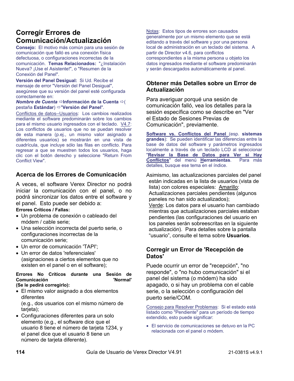 Corregir errores de comunicación/actualización | Interlogix VEREX Director User Manual | Page 124 / 378