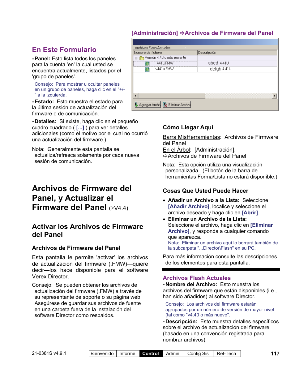 En este formulario, Activar los archivos de firmware del panel | Interlogix VEREX Director User Manual | Page 127 / 378