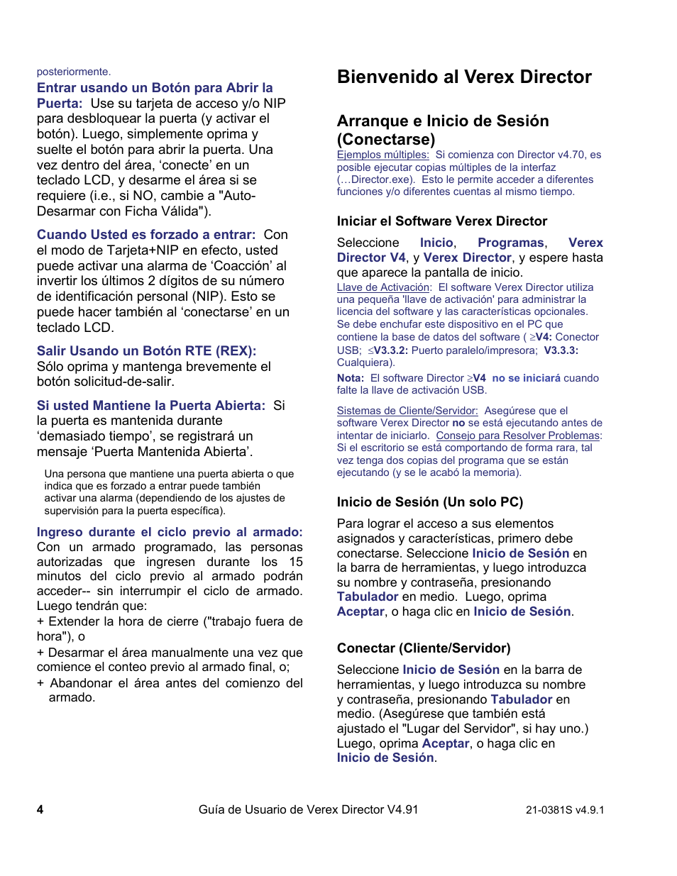 Bienvenido al verex director, Arranque e inicio de sesión (conectarse) | Interlogix VEREX Director User Manual | Page 14 / 378