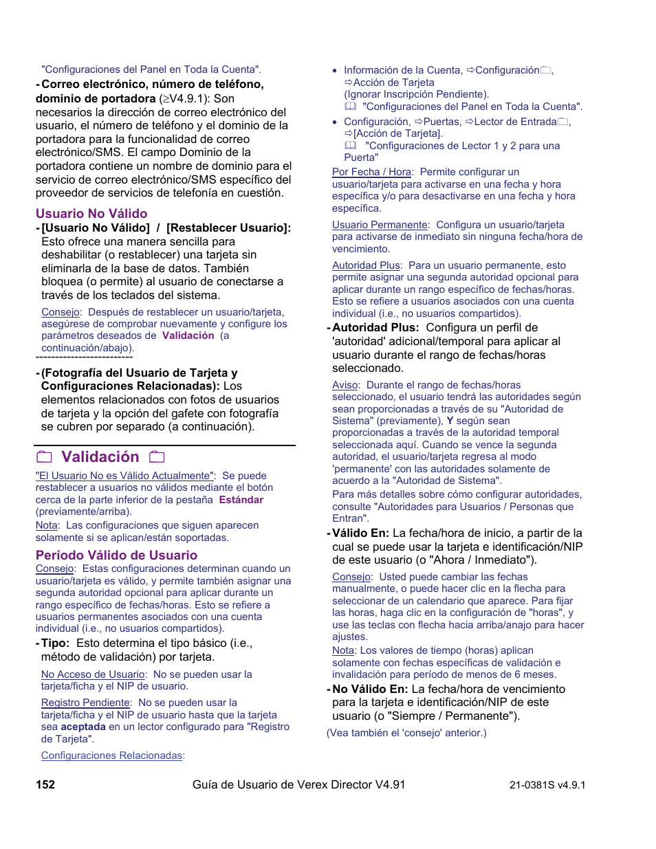 Validación | Interlogix VEREX Director User Manual | Page 162 / 378