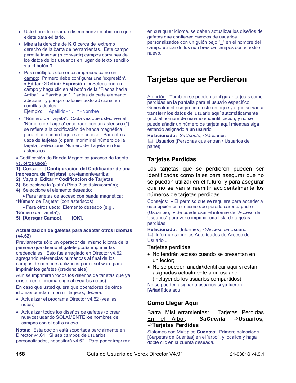 Tarjetas que se perdieron | Interlogix VEREX Director User Manual | Page 168 / 378