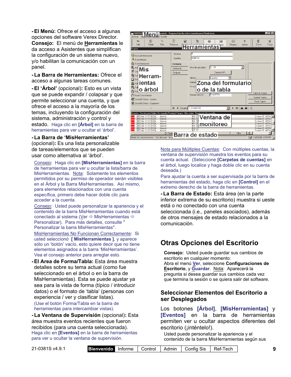 Otras opciones del escritorio | Interlogix VEREX Director User Manual | Page 19 / 378