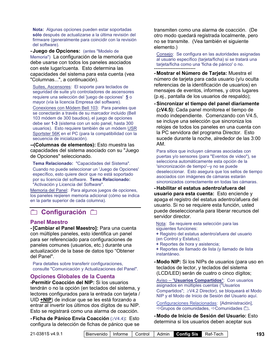 Configuración | Interlogix VEREX Director User Manual | Page 203 / 378