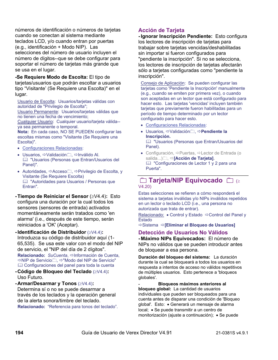Tarjeta/nip equivocado | Interlogix VEREX Director User Manual | Page 204 / 378
