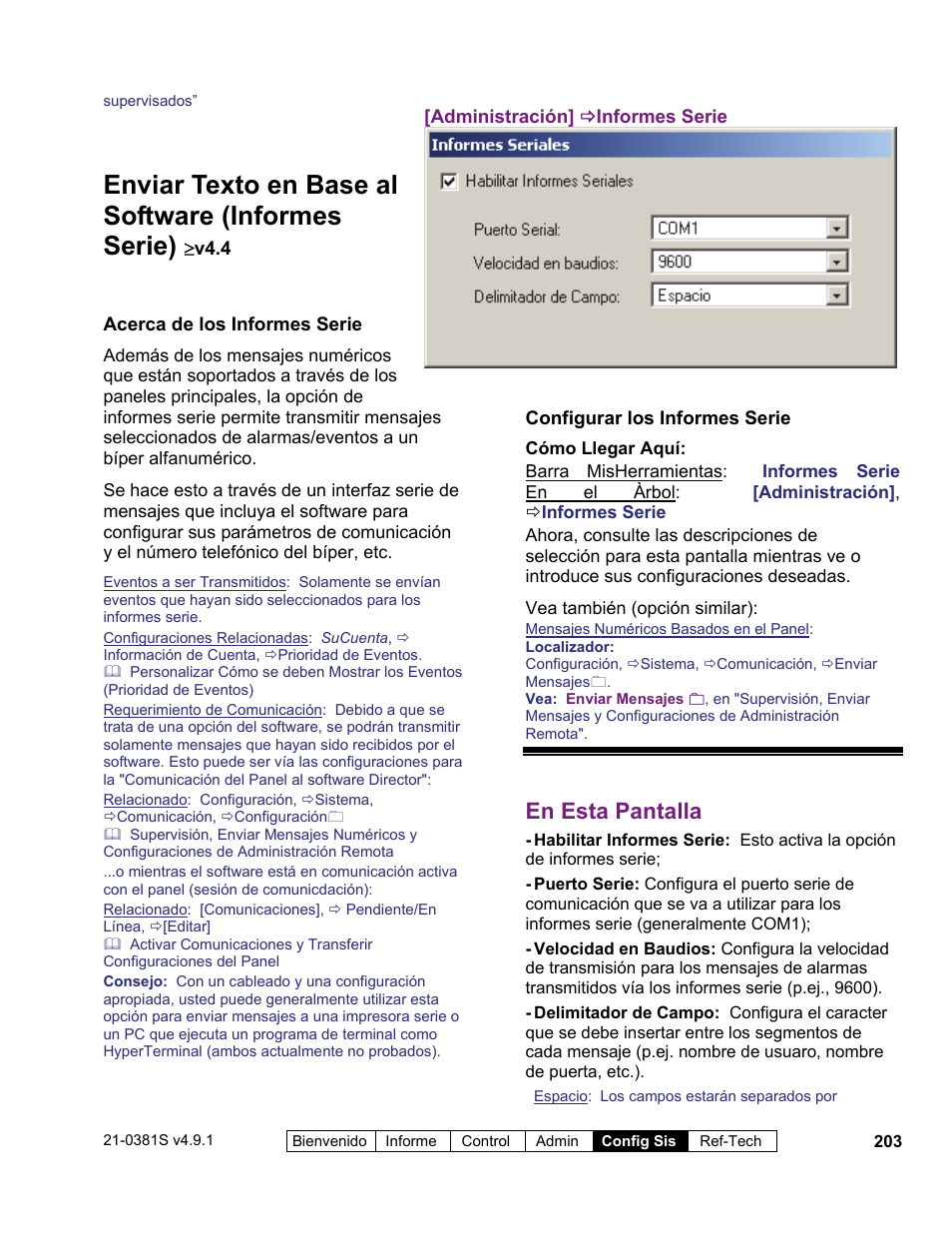 Enviar texto en base al software (informes serie), En esta pantalla | Interlogix VEREX Director User Manual | Page 213 / 378
