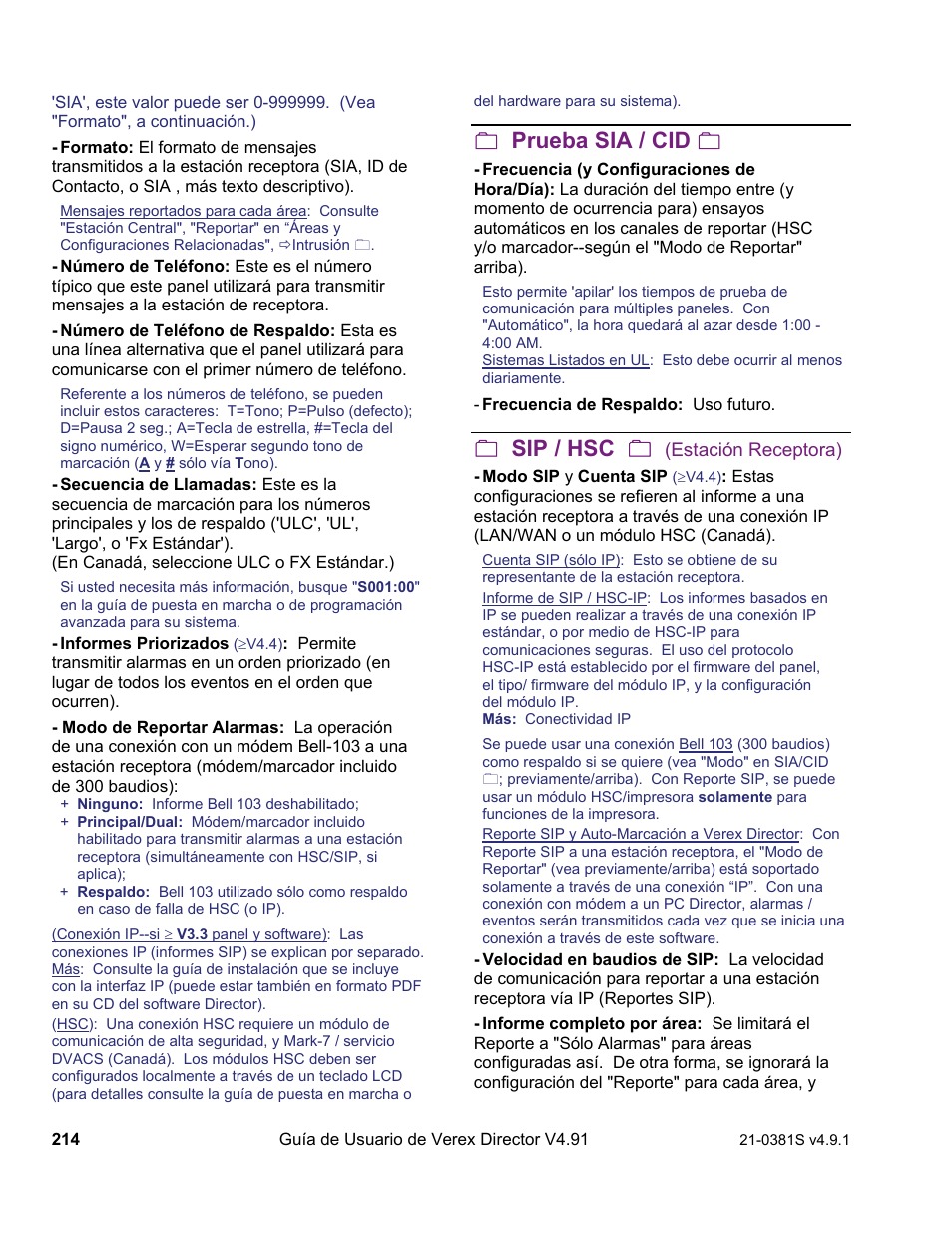 Prueba sia / cid, Sip / hsc | Interlogix VEREX Director User Manual | Page 224 / 378