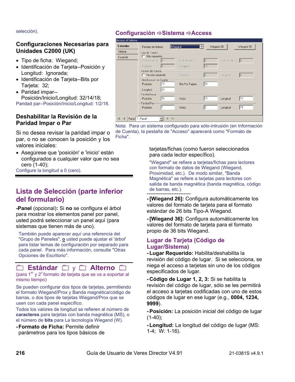 Lista de selección (parte inferior del formulario), Estándar, Alterno | Interlogix VEREX Director User Manual | Page 226 / 378
