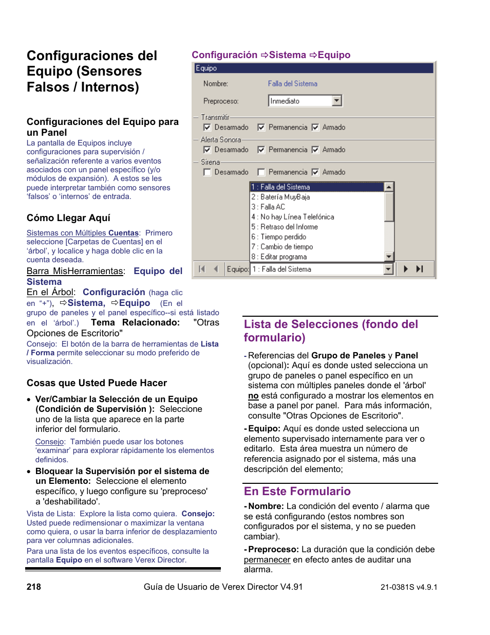Lista de selecciones (fondo del formulario), En este formulario | Interlogix VEREX Director User Manual | Page 228 / 378