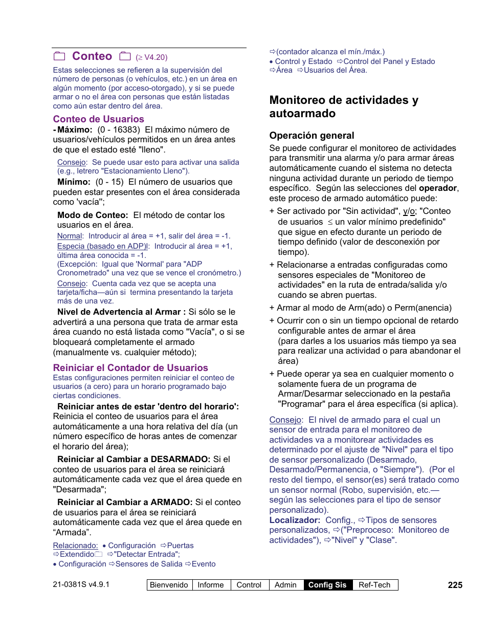 Conteo, Monitoreo de actividades y autoarmado | Interlogix VEREX Director User Manual | Page 235 / 378