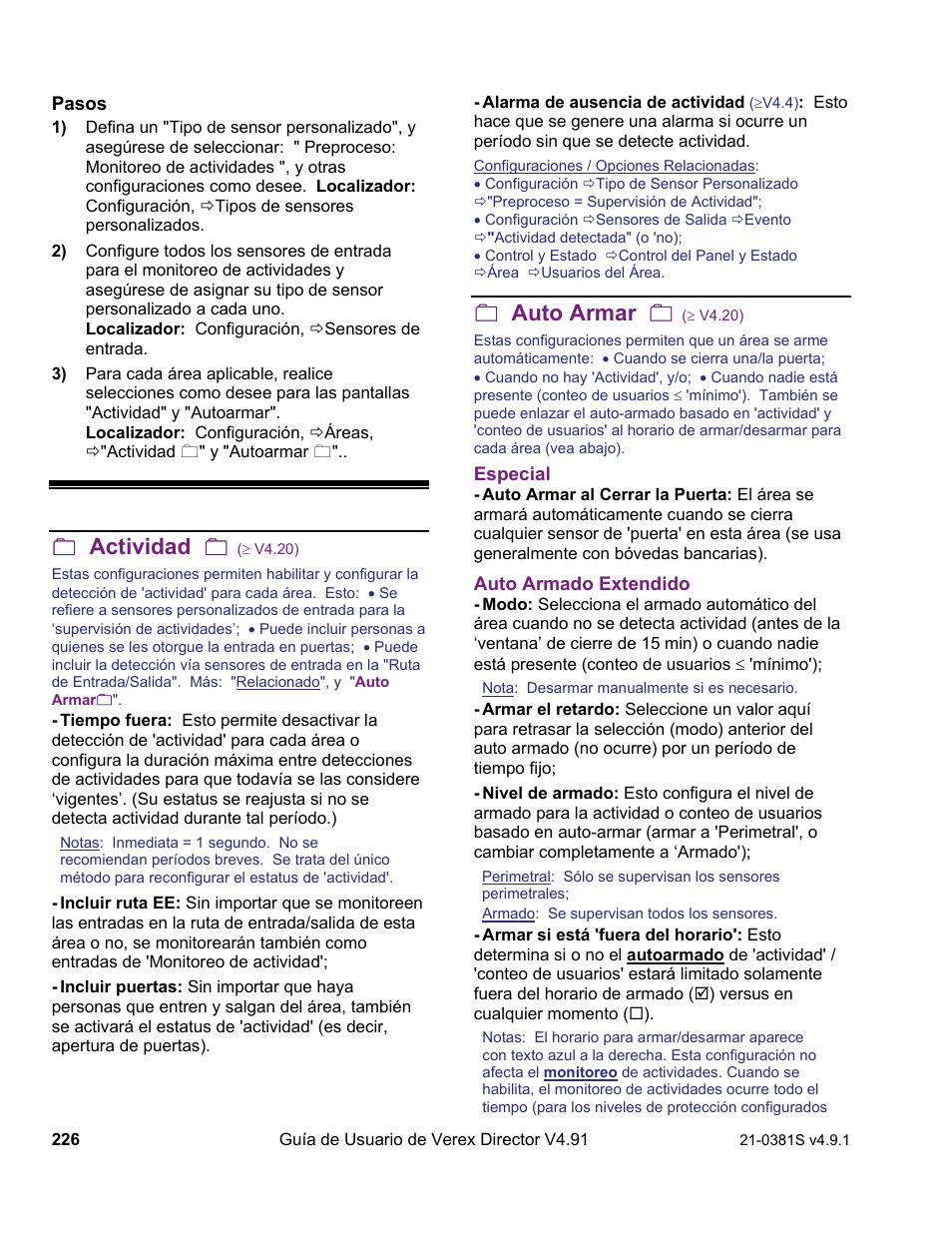 Actividad, Auto armar | Interlogix VEREX Director User Manual | Page 236 / 378