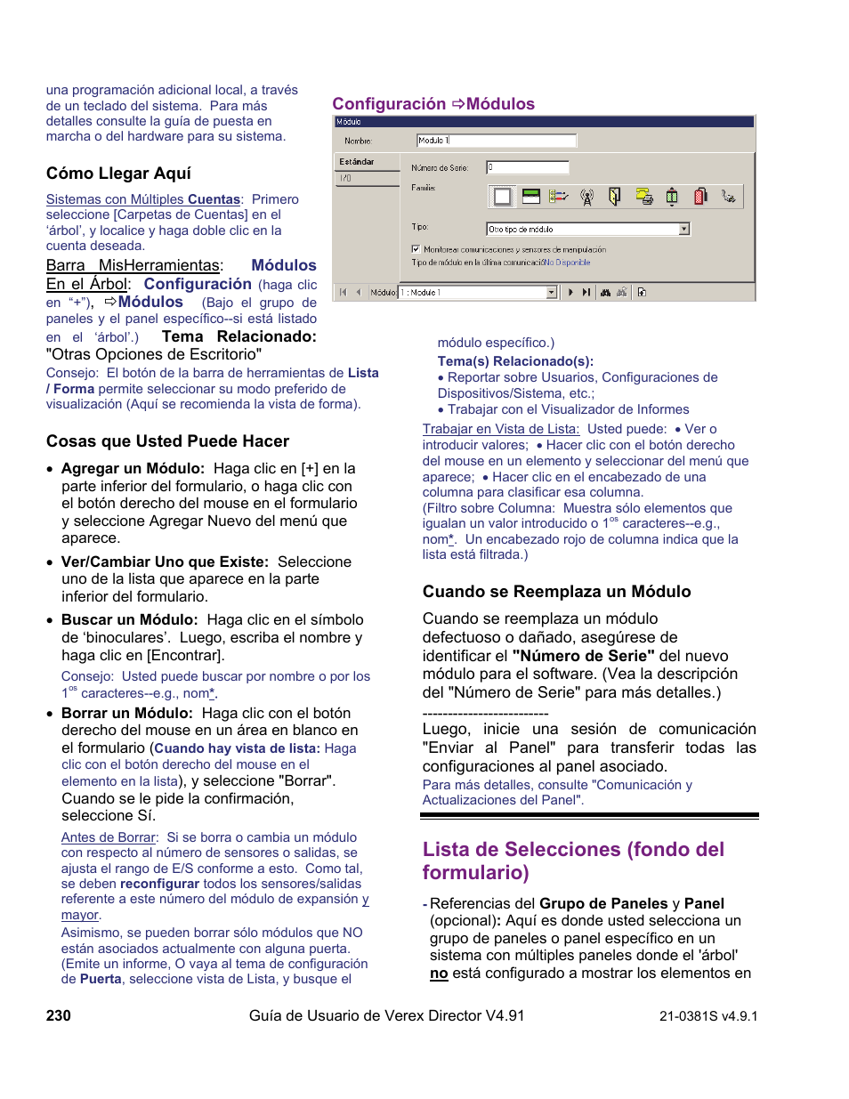 Lista de selecciones (fondo del formulario) | Interlogix VEREX Director User Manual | Page 240 / 378