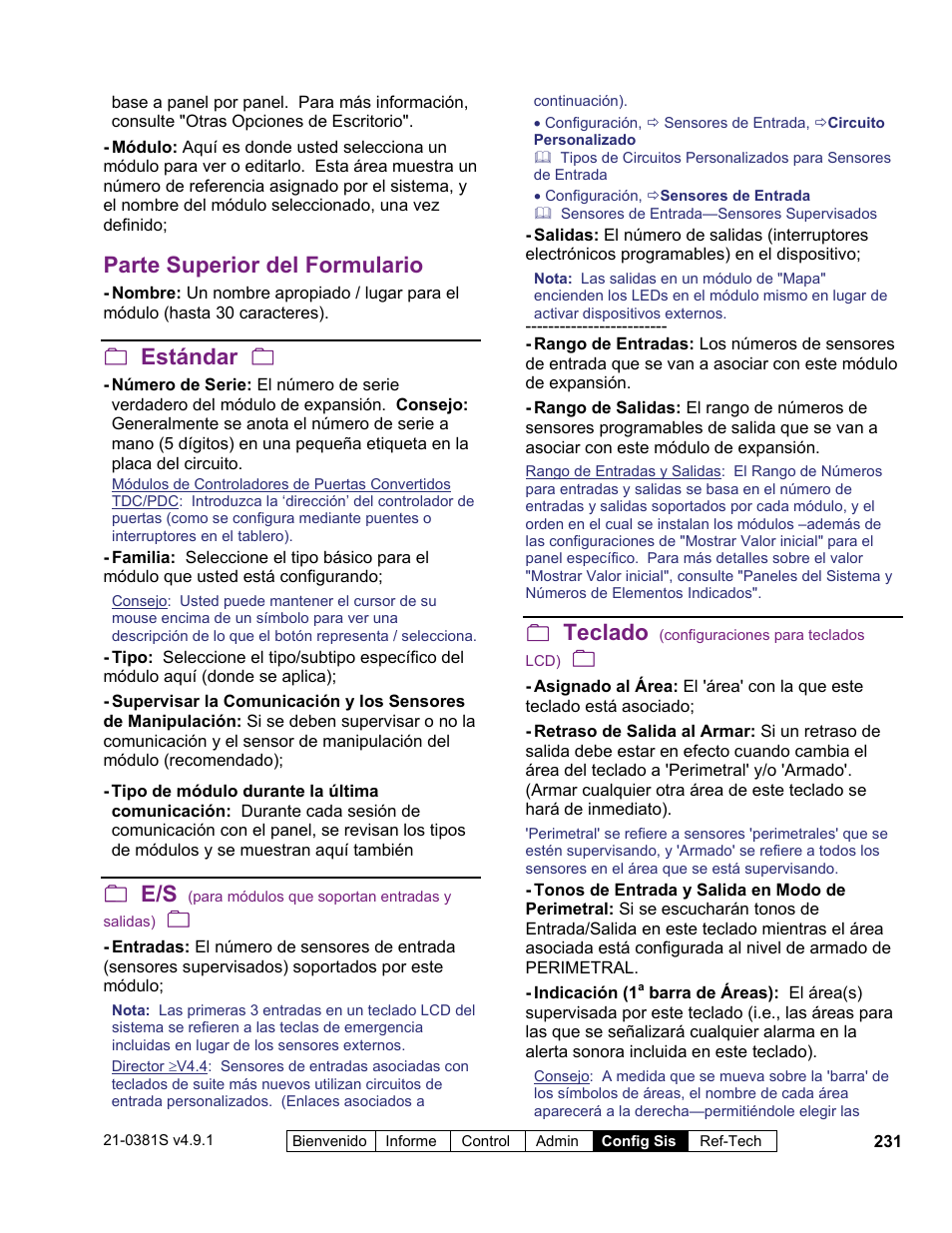 Parte superior del formulario, Estándar, Teclado | Interlogix VEREX Director User Manual | Page 241 / 378