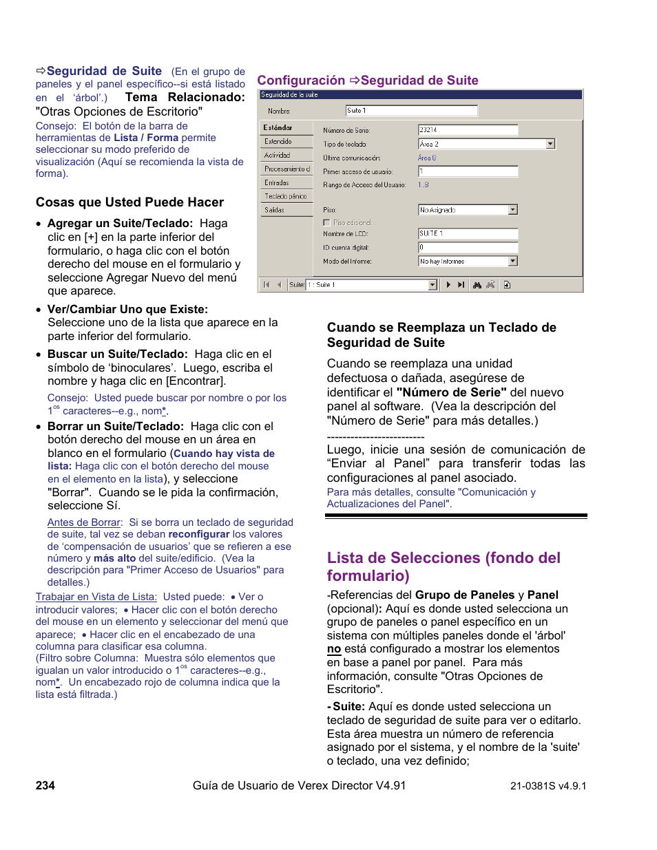 Lista de selecciones (fondo del formulario) | Interlogix VEREX Director User Manual | Page 244 / 378